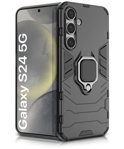 Image of WOW IMAGINE Shock Proof Back Case Mobile Cover for Samsung Galaxy S24 5G | Back Cover Case (Tough Armor | Hybrid PC + TPU | Ring Holder & in-Built Kickstand | Black)
