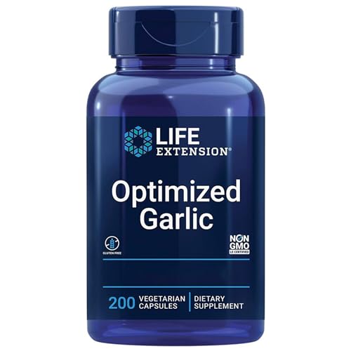 Life Extension, Optimized Garlic (Extracto de Ajo), 200 Cápsulas veganas, Probado en Laboratorio, Vegetariano, Sin Gluten, Sin Soja, No GMO