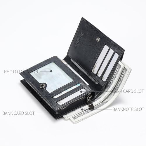 mens zipper leather rfid blocking buckle wallet with Large capacity card slot with multiple banknote slots (Bluish grey)3