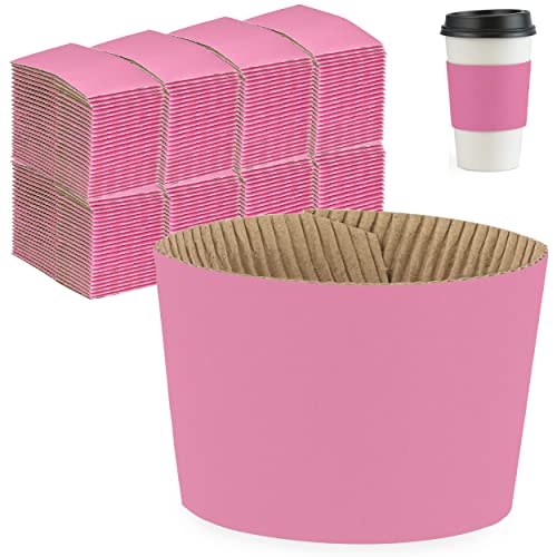 Image of FMP Brands [200 Pack] Pink Coffee Cup Sleeves Disposable for Hot Drinks, Durable Corrugated Cardboard Cup Sleeves for 10-24 oz Cups, Beverage Insulator and Hand Protection for Hot & Cold Drinks