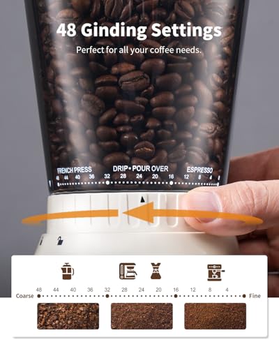 Image of SHARDOR Professional Conical Burr Coffee Grinder, Coffee Bean Grinder with 48 Grind Settings for Espresso, Drip & French Press, Upgraded Anti-Static Technology, Precision Timer, White