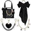 Xandova 4PCS Tote Bag Decor Kit, Bow Decorative Chain Charms, Pom Pom Accessories, Compatible with 20/35/50 Bogg Beach Tote Bags Accessories for Girls Women (Black)