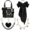 Xandova 4PCS Tote Bag Decor Kit, Bow Decorative Chain Charms, Pom Pom Accessories, Compatible with 20/35/50 Bogg Beach Tote Bags Accessories for Girls Women (Black)