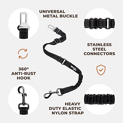 12"-37" Wuglo Dog Seat Belt - Dog Car Harness With Strong Elastic Belt - Durable & Safe Dogs Cars Seat Belts Clip - Universal Dog Seatbelt For Car Travel (Black) #TOP4