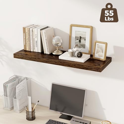 Image of Fun Memories Deep Floating Shelves, 36 inch W x 12 inch D Wood Floating Shelves for Wall, 3 Pack Extra Deeper & Thicker Wall Mounted Storage Shelf for Living Room Laundry Room Kitchen Home Office, Brown