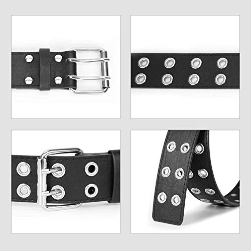 WERFORU Double Grommet Belt PU Leather Punk Belt for Women Men Jeans 2 Hole Belts 1.5 Wide4