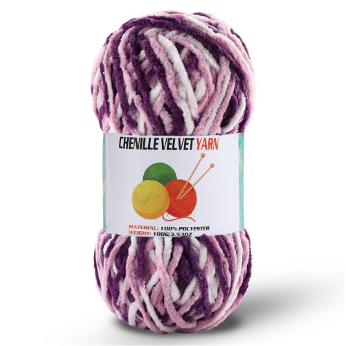Image of 1 * 100g /3.5oz Fluffy Chenille Yarn for Crocheting, Chunky Velvet Yarn for Crochet Amigurumi, Used for Making Baby Yarns Blanket, Clothes, Pattern Knitting Creations (1- Colorful-F)