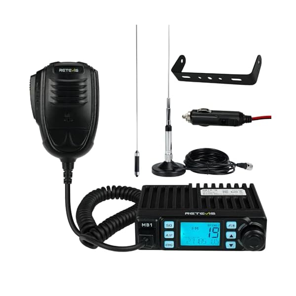 Retevis MB1 AM/FM CB Radio, 40 CH CB Mobile Radio with 45 Inch CB Antenna, Instant Channel 9/19, 7-Color Screen, Auto-Scan, Trucker Essentials