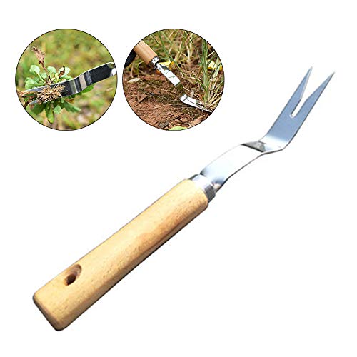 Petilleur Horquilla de jardín de acero inoxidable para deshierbar con mango de madera, herramienta de cultivo de mano de jardín, duradera, resistente al desgaste, peso ligero