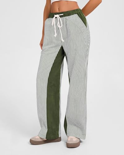 Kedera Women Stripe Wide Leg Jeans Pull On Drawstring Loose Baggy Pants Mid Waist Boyfriend Boho Trousers 20254