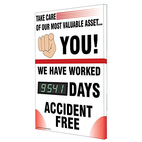 ComplianceSigns.com Take Care of Our Most Valuable Asset Digital Safety Scoreboard, 28x20 inch Aluminum