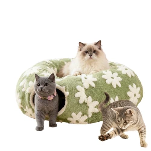 Katzentunnel, Katzen Tunnel für Katzen Rund, Katzenliege Donut Katzenbett aus Plüsch mit Fellknäuel, Katzenspielzeug für Indoor, Weiches...