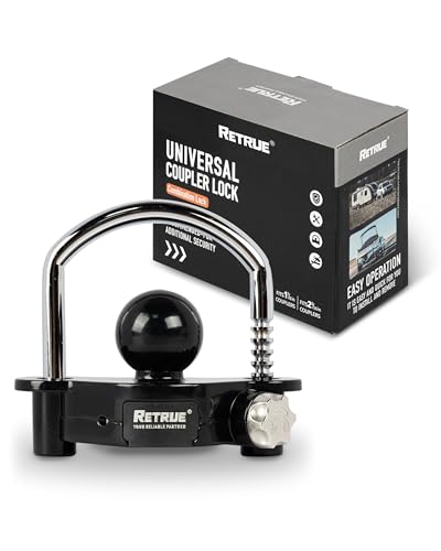 RETRUE Universal Coupler Lock Trailer Locks Ball Hitch Trailer Hitch Lock Adjustable Security Heavy-Duty Steel fits 1-7/8 Inch, 2 Inch, 2-5/16 Inch Couplers, Combination Lock,No Key Needed (Black)