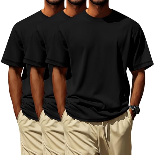 Neer 3 Pack Big and Tall Shirts for Men L-5XL, Oversized Cotton Crewneck Tops Loose Casual Large T-Shirts Summer Basic Tee