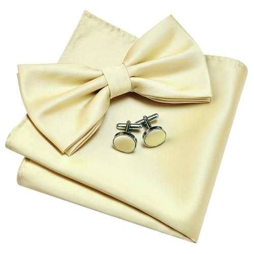 Image of GUSLESON Men's 3-pc Solid Color Bow Tie Gift Set - Double‑Fold Pre-Tied Bow Tie, Pocket Square, Cufflinks - Wedding Formal Party