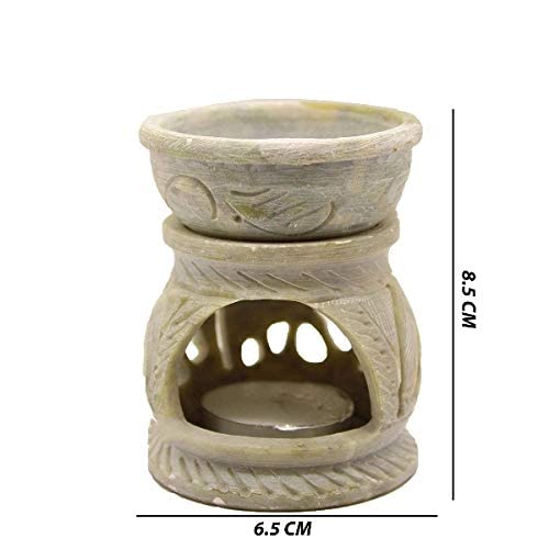 Iyb-Handcrafted Soapstone Floral Carving Aroma Burner, Oil Diffuser For - Gifting, Meditation, Aromatherapy & Home Decor, Etc #TOP4
