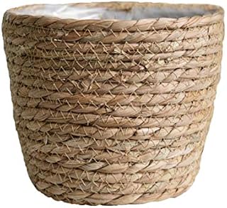 æ Seagrass Planter Basket, Natural Plant Pots Containers, Hand Woven Plant Pot Cover with Leak-Proof Plastic Lining for Indoor Outdoor Garden Balcony Home Decoration (18cm x12cm x12cm )"