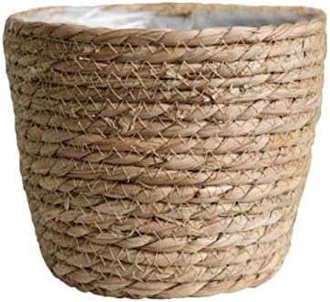 SANGDA Seagrass Basket Planters, Flower Pots Cover Storage Basket Plant Containers Hand Woven Basket Planter with Plastic Liners Straw Flower Pot for Indoor Outdoor Plant
