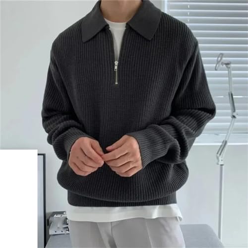 Men Lapel Sweater Autumn Winter Warm Casual Knit Pullover Tops Fashion Loose Zipper Long Sleeve Sweater Male Jumper2