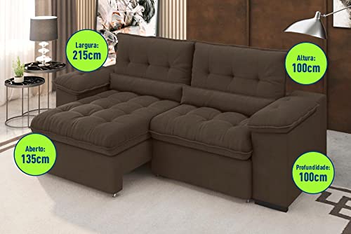 Sofá Arezzo Retrátil/Reclinável 4Lugares Suede Marrom 2,15m - Xflex