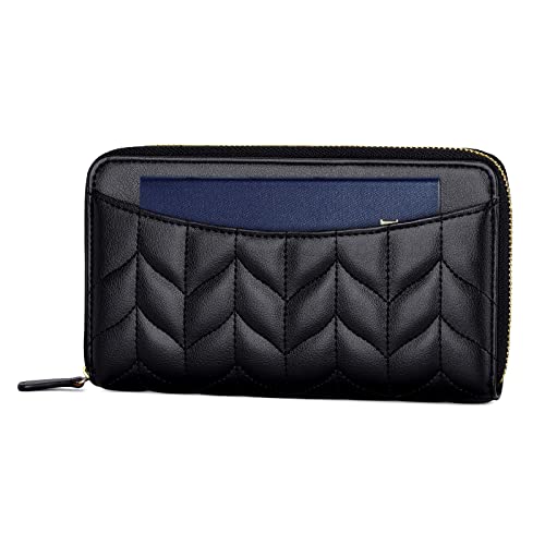 Image of nuoku Womens RFID Wallet Purse Wristlet Crossbody Clutch with Zip Around 2 Strap | RFID