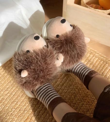 Cute Hedgehog Slippers for Woman Wild Animal Fuzzy Plush Funny Slipper Cozy Soft Winter Warm House Shoes for Indoor/Outdoor3
