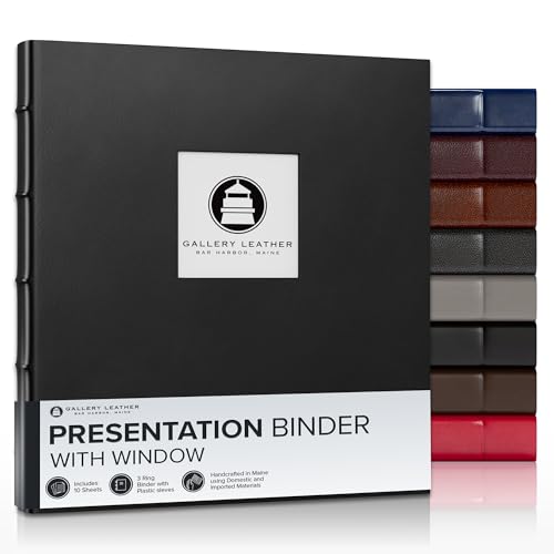 Classeur de présentation cuir noir Galerie avec fenêtre et dos nervuré haut de gamme