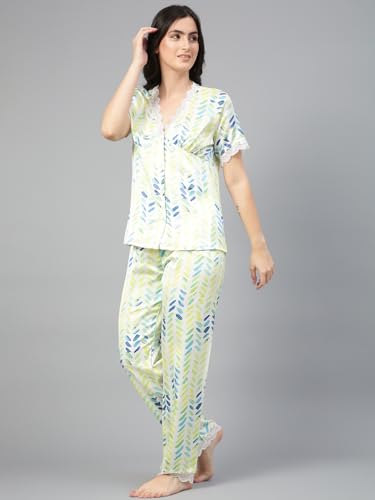 Image of KOTTY Women's Printed Satin Night Suit Shirt & Pyjama Set