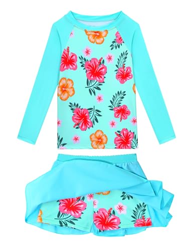 Image of Snowheart Girls Rash Guard Swimsuit Set Long Sleeve Bathing Suit Two Piece 3-12 Years