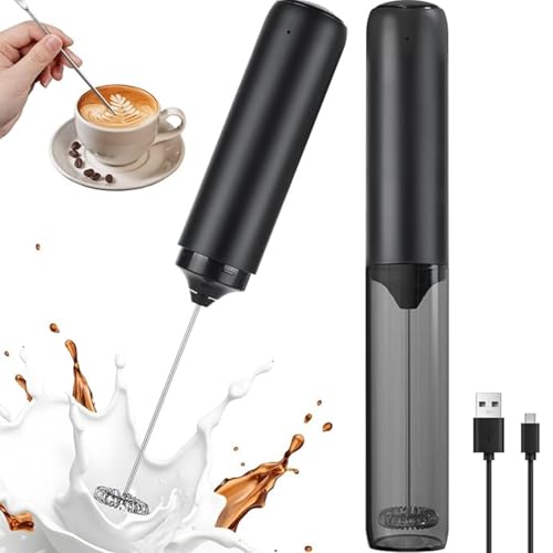 Lullaxx Milk Frother Handheld Electric Frothers Coffee Frother blender stirrer Mini Whisk Foam Maker Drink Mixer for Coffee Milk Lattes Cappuccino Cream Matcha whisks(Black Rechargeable)