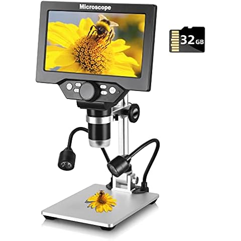 Koolertron 7 inch LCD Digital Microscope with 32G TF Card,12MP 1200X Magnification 1080P USB Microscope Camera,PC View,Rechargeable Battery,Fill Lights Microscope for Coin/Plant/Rock/Circuit Board Cover