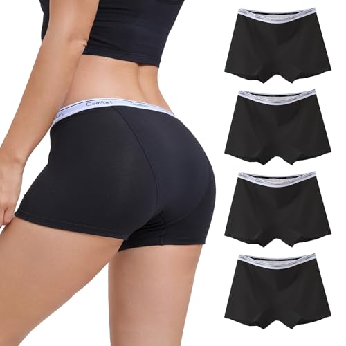 WEASIC Bragas menstruales Mujer Braguitas menstruales niña Braga Menstrual Mujer Boxer Menstrual Bragas Menstrual Flujo abundante Braguitas Regla niña (Paquete de 4, Negro, XS)