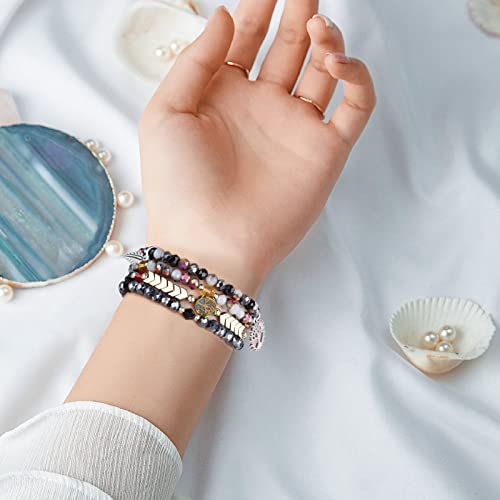 Image of MOFREE Beaded Bracelet Compatible with Apple Watch Band 38mm /40mm /41mm /42mm, Fashion Elastic Stretch Women Bands for iWatch Series 11 /10 /9 /8 /7 /SE /6 /5 /4 /3 /2 /1 iPhone Watch Strap Bands (Black /Gray)