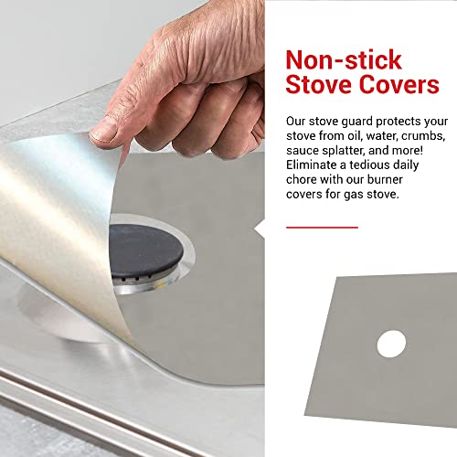 Cooks Innovations Non-Stick Square Gas Stove Burner Covers - Reusable Heat Resistant Stove Top Covers For Gas Burners, Stove Cover Guard Stove Protector For Gas Range Stovetop - Cut To Fit Silver 4Pk #TOP3
