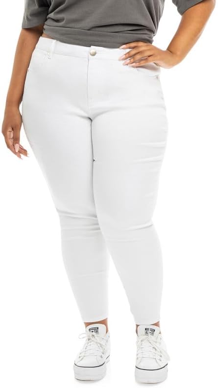 1822 Denim Butter High-Rise Ankle Skinny Jeans Plus Size 28" with Stretch and Shape Retention in White