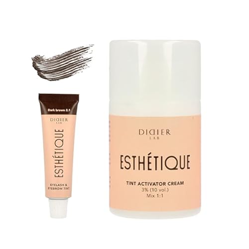 DIDIER LAB Esthétique Kit Teinture Sourcils et Cils Brun Foncé avec Crème Oxydante – Résistant au frottement et à l'eau – Résultats jusqu'à 6 semaines – Kit de Coloration Sourcil et Cils 2en1 – 2 pcs