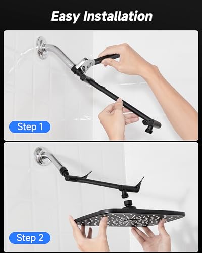 Image of Veken 11.8 inch Black Rain Shower Head, Rectangular Rainfall Showerheads with 11 inch Stainless Steel Exension Arm, Height & Angle Decor Adjustable, High Pressure Shower Heads, Bathroom Accessories
