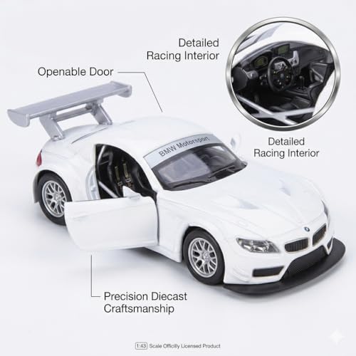 Image of MSZ Official Licensed BMW Z4 GT3 Diecast Model Car (11 CM) | 1:43 Scale Metal Toy with Opening Doors | Premium Collectible Replica for Display & Gift| BMW Car Toy Gift