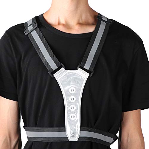 Alomejor Led Safety Vest High Visibility Reflective Running Vest with Adjustable Waist for Night Light Jogging Biking Cycling(Black White)