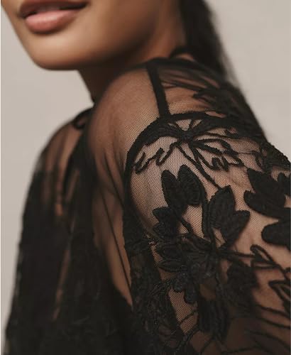 Aimiray Women's Sexy Mesh Tops Short Sleeve Round Neck Lace Printed Floral Sheer Blouse See Through Layering Shirt Tops3