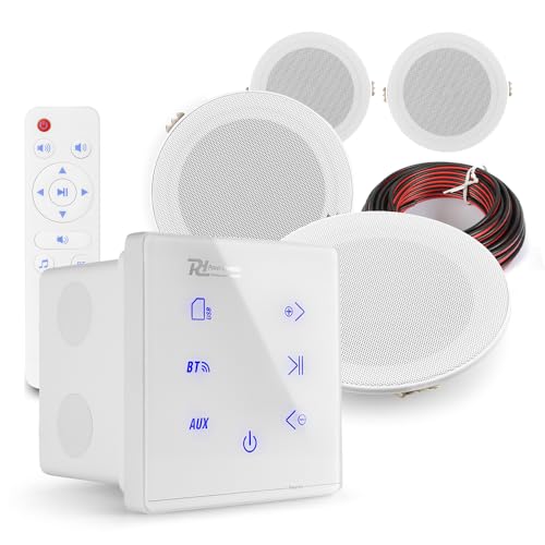 Power Dynamics Marine Ceiling Speakers Kit - 4x Weatherproof Outdoor Bluetooth Speaker System with A100W White Wall Amplifier for Bathroom and Marine Installations
