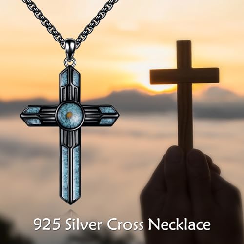 Black Cross Necklace for Men 925 Sterling Silver Turquoise Mustard Seed Cross Pendant Christian Necklace Jewelry Gifts for Women Men2