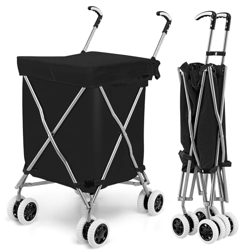 SOARS Carro de la Compra de Tela Oxford 90 L, Carro Compra 4 Ruedas Flexibles, Forro Extraíble e Impermeable, Carretilla Plegable para Supermercados, Ferias y Puestos de Venta (Negro)