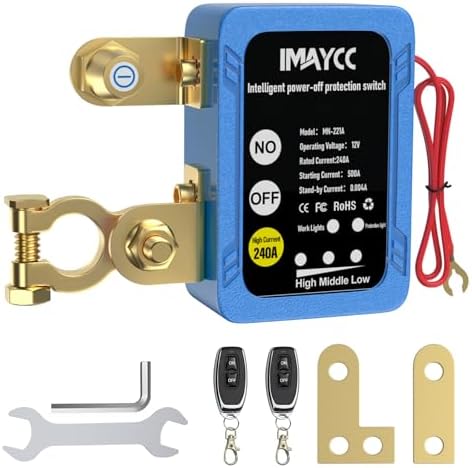 IMAYCC Kill Switch for Car, 12V Remote Battery Disconnect Switch 240A, Car Battery Kill Switch Anti Theft, Automatic Cut/Shut Off Switch for Auto, RV, ATV,Truck, Boat.
