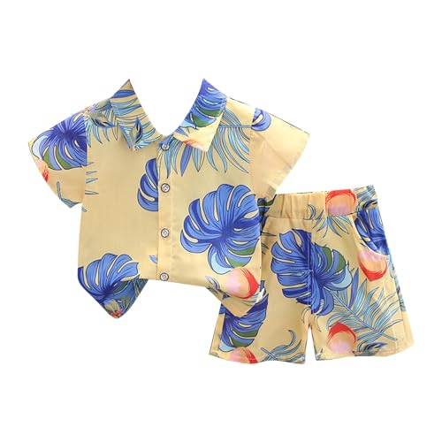 Disfraces de carnaval para bebé 74, manga corta tropical botánica, juego de camisa y pantalones cortos, traje para verano, traje de bautizo para niño, 74, amarillo, 1-2 años