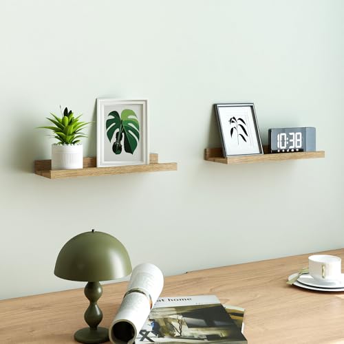 Image of Oak Floating Shelves for Wall Decor, 14 in Shelf with Lip Set of 2