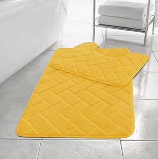 Comfort Collections Memory Foam Bath Mat Set Pedestal Toilet Mat Bathroom Rug 2 Piece Soft Absorbent Non Slip Block Aqua Bath Mat (50CM X 80 CM) & Pedestal Mat (50CM X 40 CM) Approximate