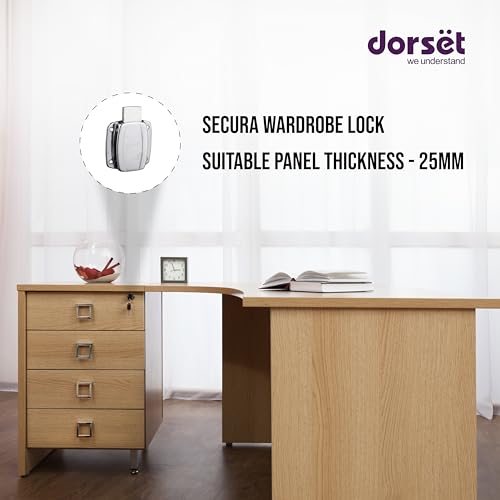 Image of Dorset Secura Wardrobe Lock with Key - 25 mm Furniture Lock for Wooden Cabinets, Cupboards, Almirah | Ideal for Drawers with 2 Keys | Durable,Stainless Steel Finish | 1 Year Warranty | AL400SS