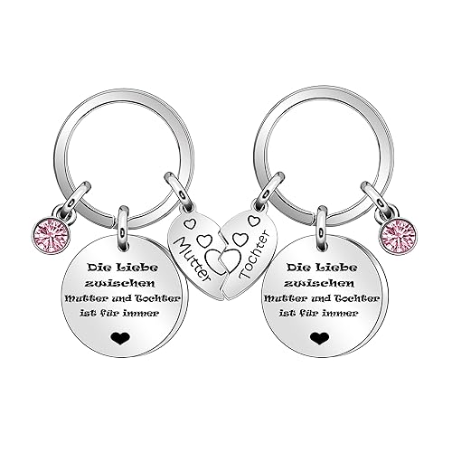 Coagurmes Mutter Geschenk von Tochter Sohn, 2pcs Silber Anhänger Geburtsstein Schlüsselanhänger für Mama Muttertag Tochter Sohn Geburtstag Weihnachten Graduierung Geschenk (Mutter Tochter)