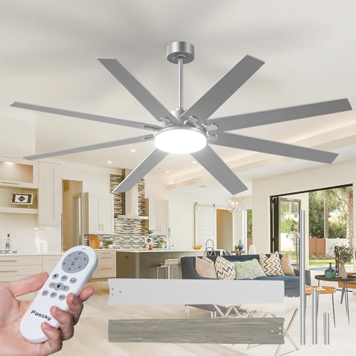 Image of 72 inch Ceiling Fans with Lights, Large Modern Ceiling Fan with Light and Remote Control, Reversible, Dimmable, 3CCT, Quiet, Nickel Ceiling fan For Bedroom Living Room Patio Farmhouse, Indoor /Outdoor